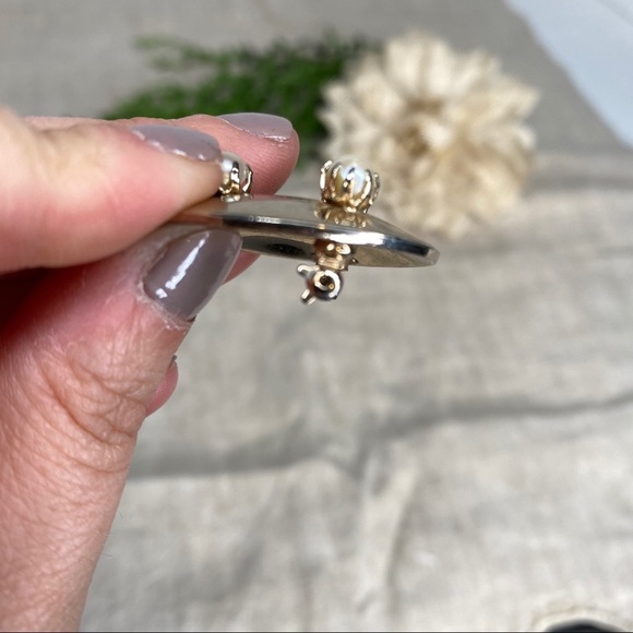 Vintage Round 3 Prong Set Pearls Starburst Silver MCM Functional Brooch 1.25" - Picture 7 of 10